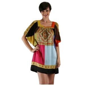 Voom by Joy Han Women's 100% Silk Elle Trapeze Lined Dress Size S Open Shoulders